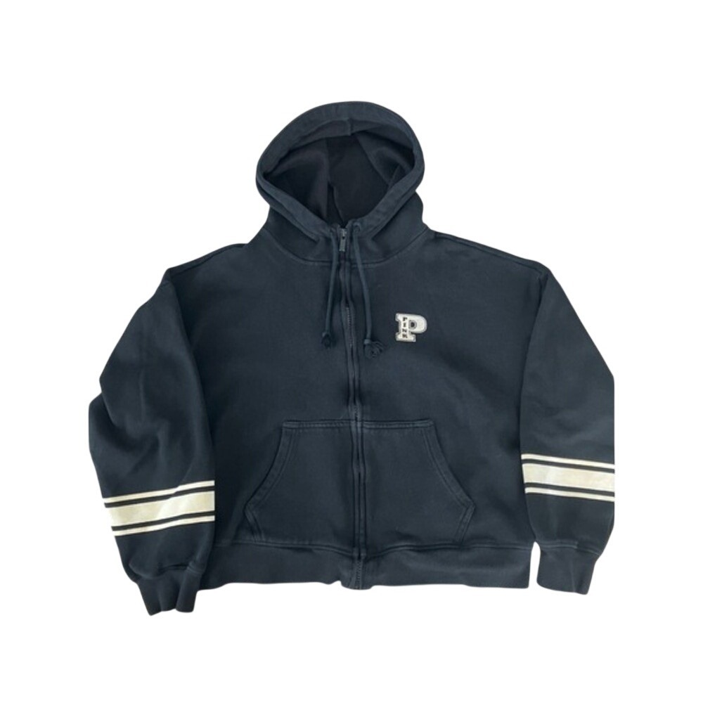 PINK Victoria's Secret Full Zip Hoodie Women's Sweatshirt Black Striped‎